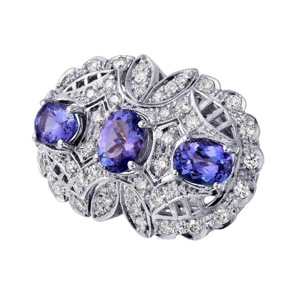 Jewelry - 14KT White Gold 6.43ctw Tanzanite Diamond Cocktail Ring Size 6.75 L77